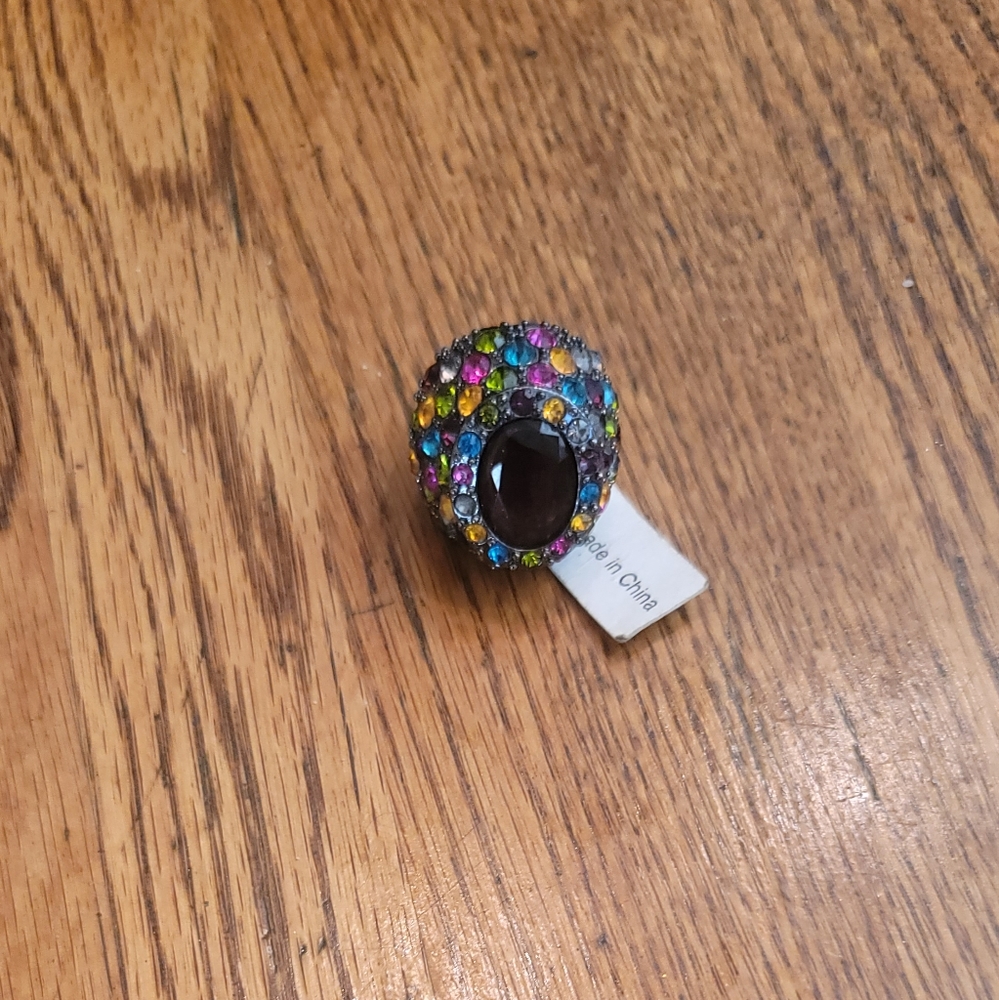 NWT 1 CSTM Oval Multi Blue Green Pink Purple Stone Stretch Ring Jewelry